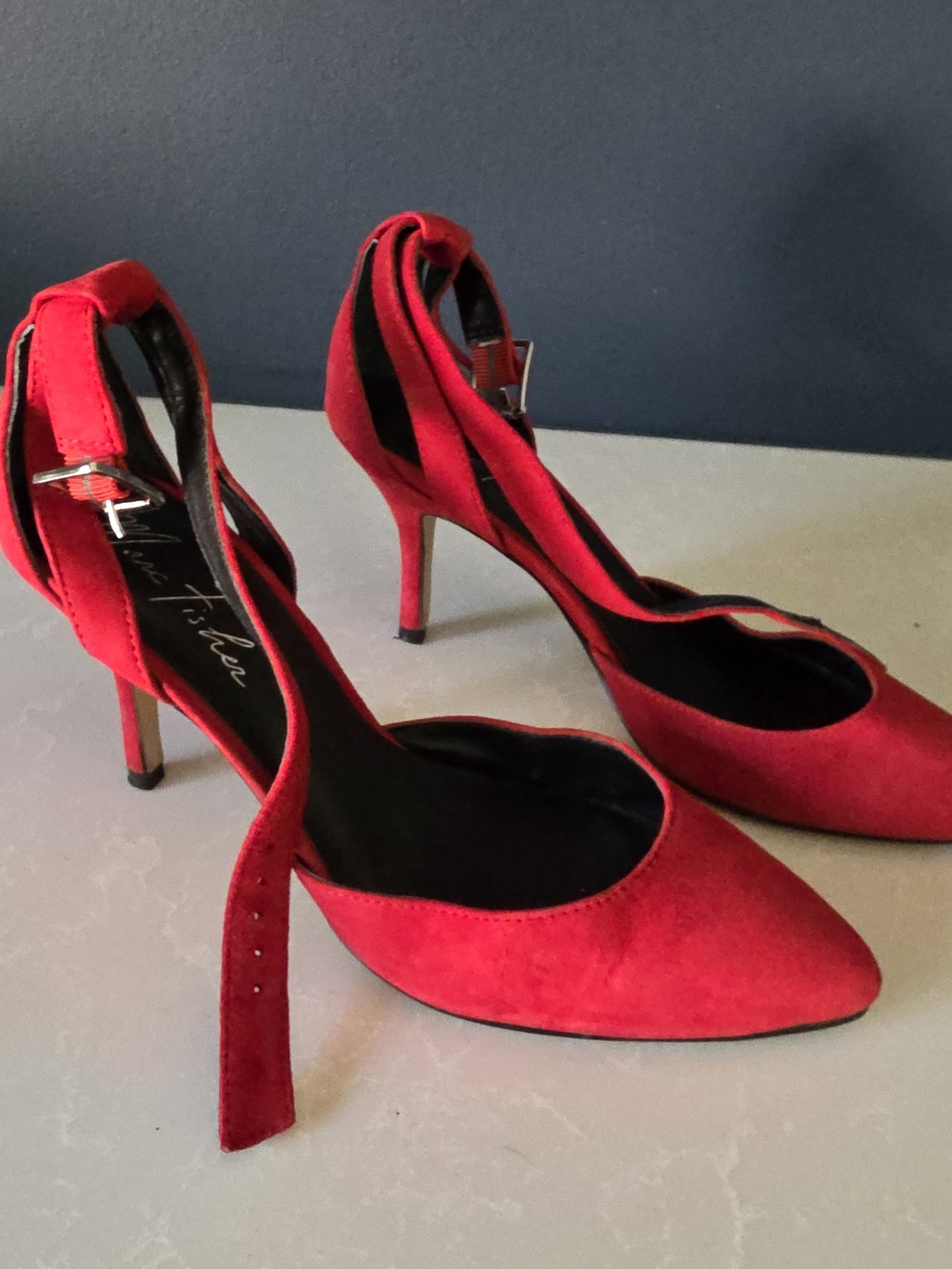 Marc Fisher Red Suede Pointed-Toe Ankle-Strap Heels